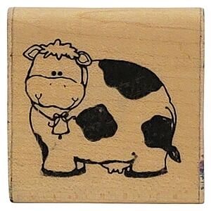 VTG 80s DOTS Bessie Cow Rubber Stamp E138 1.75" 1989 Wood Mounted Crafts
